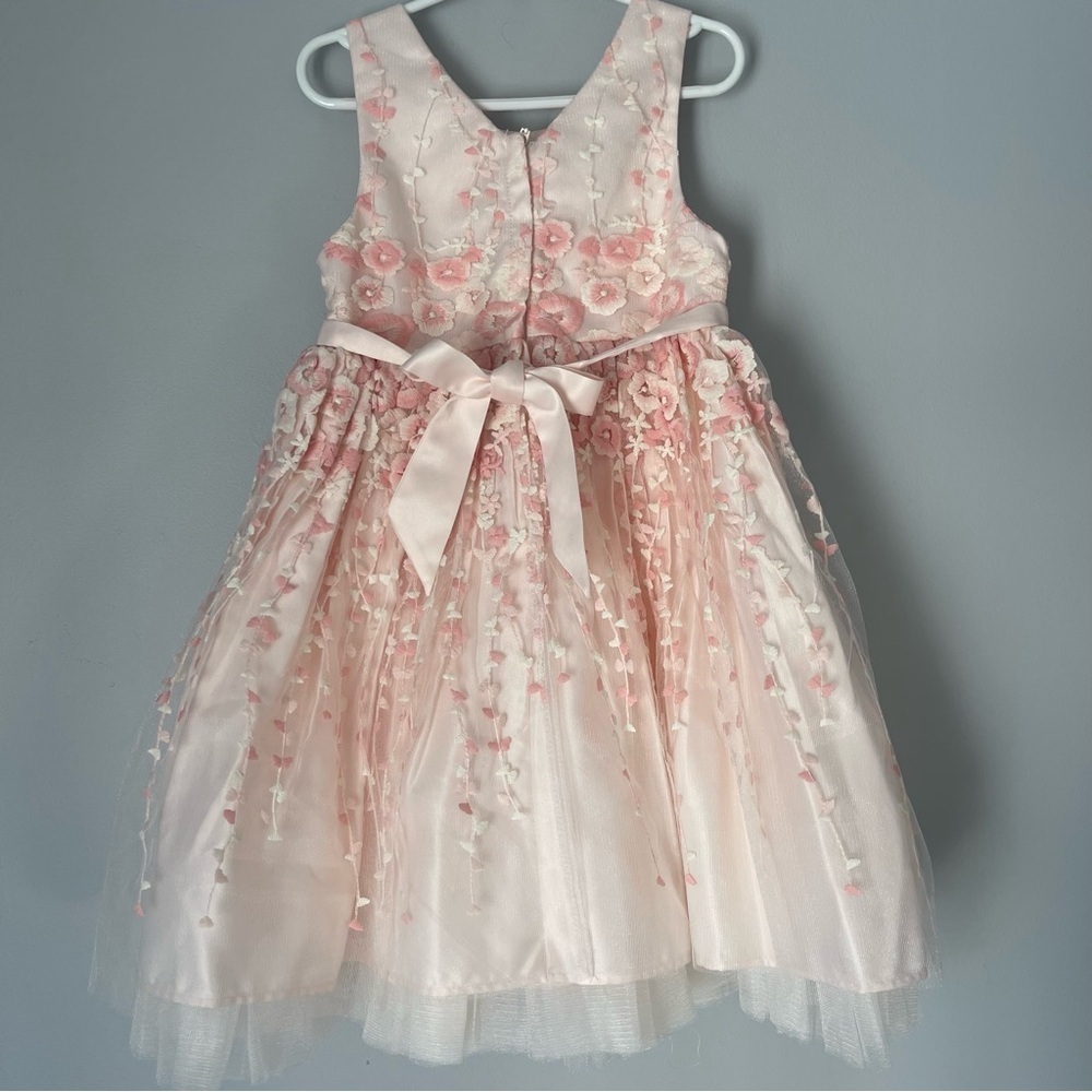 American Princess Toddler Pink Floral Embroidered Lace Pearls Formal Dress 6 - Picture 6 of 9